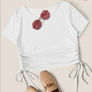 ROMWE drawstring side white ribbed crop top